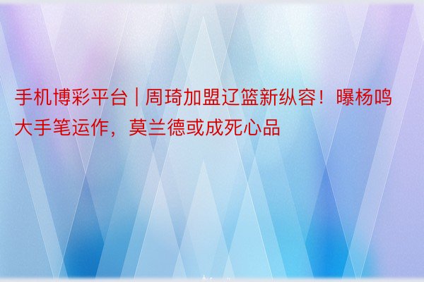 手机博彩平台 | 周琦加盟辽篮新纵容！曝杨鸣大手笔运作，莫兰德或成死心品